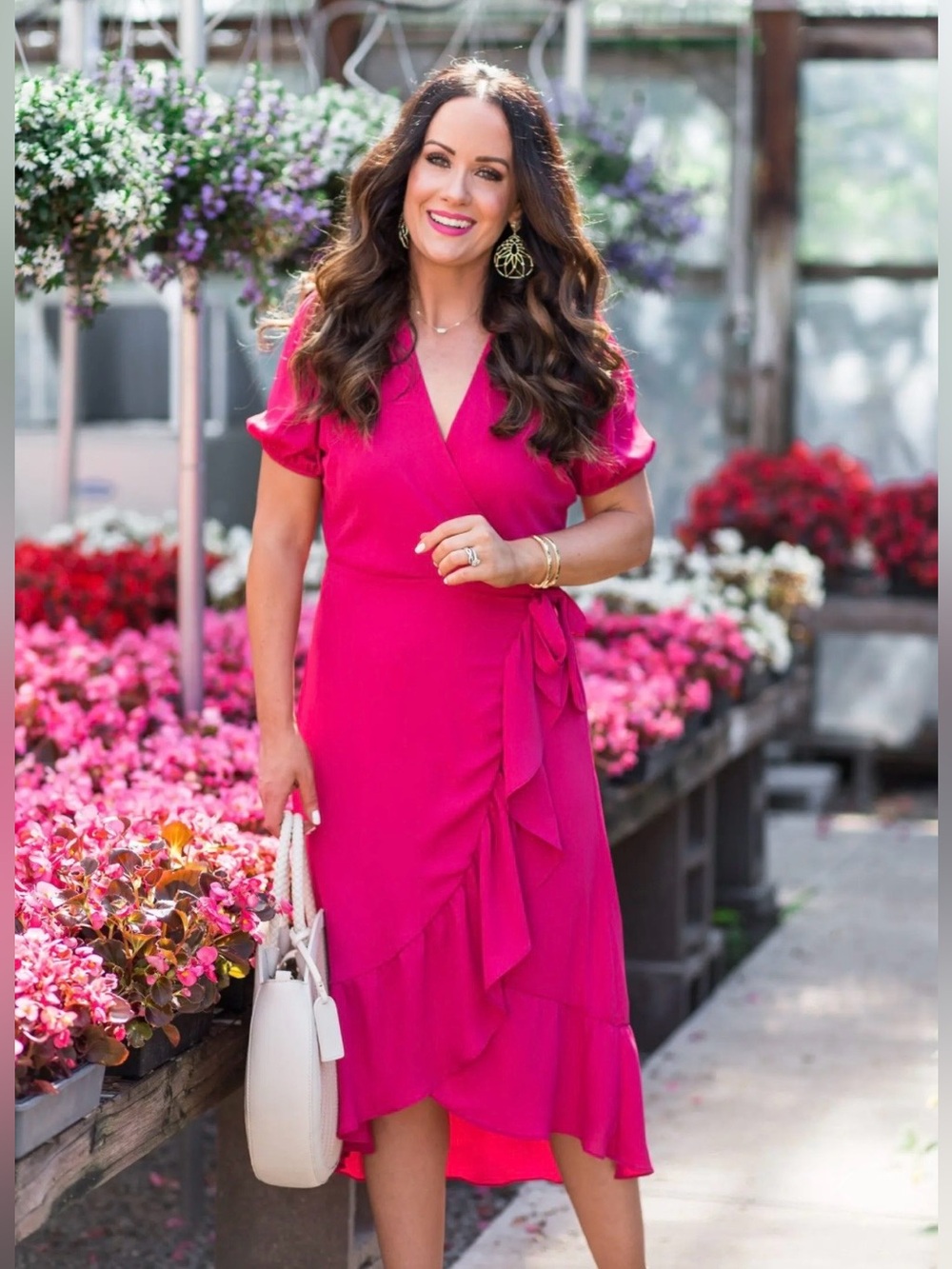 Gibson by Nordstrom Raspberry Pink Wrap Midi Dress with Ruffle Trim NWT Medium